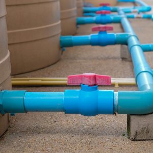 Blue water pipe installation from pump to tank. Blue water pipe installation from pump to tank.